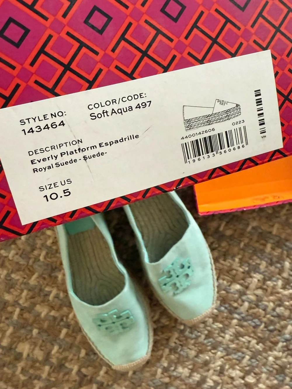 TORY BURCH ❤️‍🔥 SUEDE EVERLY PLATFORM ESPADRILLE IN SOFT AQUA SIZE 10.5